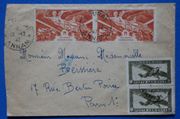 O18 INDO CHINE BELLE LETTRE 1947 VOYAGEE PAR AVION ANNAM A PARIS FRANCE + DOUBLE PAIRE DE T.P+ AFFRANCH. PLAISANT - Cartas & Documentos