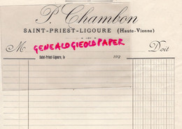 87 -ST  SAINT PRIEST LIGOURE - RARE FACTURE PIERRE CHAMBON- CHAUSSURES -1920 - Kleding & Textiel