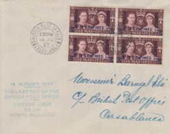 Enveloppe  MAROC  Oblitération  Du   Dernier  Jour   BRITISH   POST  OFFICE    CASABLANCA  14  Août  1937 - Bureaux Au Maroc / Tanger (...-1958)
