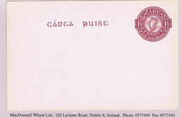 Ireland Postal Stationery 1947 1½d Maroon On Cream Postcard Fresh And Fine Unused - Postal Stationery