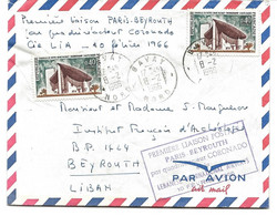 LETTRE PAR AVION 1966 AVEC CACHET PREMIERE LIAISON POSTALE PARIS-BEYROUTH PAR QUADRIREACTEUR CORONADO - Luftpost