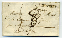 DEBOURSE 68 LYON Sur Lettre De TOISSEY / Dept 1 De L'Ain + 68 Rhône / 1826 - 1801-1848: Précurseurs XIX