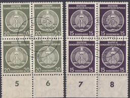 DDR - 1956 - Lotto Di 2 Quartine Obliterate Con Margini Di Foglio:  Yvert Servizio 31 E 32. - Afgestempeld