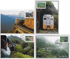 Brazil 2016 Complete Series 4 Maximum Card Stamp Serra Do Mar Paranaense Railroad Railway Viaduct Train Wagon Bridge - Trenes