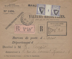 1911-env. P T T N°1494 Valeurs Recouvrées  10c X2 Avec Millésime 9 RECC. Avec étiquette Rose De VICHY ( Allier ) - 1877-1920: Semi-moderne Periode