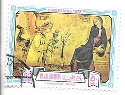 THEME PEINTURE RELIGIEUSE - L ANNONCIATION DE SIMONE MARTINI, NOEL 1972 DE RAS AL KHAIMA EN OBLITERATION RONDE, A VOIR - Religion