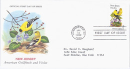 USA United States 1982 FDC New Jersey, American Goldfinch And Violet, State Bird Birds Flower, Canceled In Washington - 1981-1990