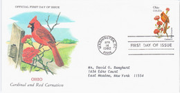 USA United States 1982 FDC Ohio, Cardinal And Red Carnation, State Bird Birds Flower Flowers, Canceled In Washington - 1981-1990