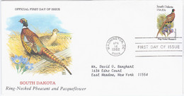 USA United States 1982 FDC South Dakota, Pheasant And Pasqueflower, State Bird Birds & Flower, Canceled In Washington - 1981-1990