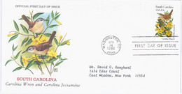 USA United States 1982 FDC South Carolina, Wren And Jessamine, State Bird Birds & Flower Flowers, Canceled In Washington - 1981-1990