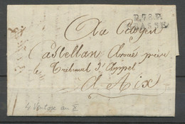 1802 Lettre Du 4 Ventôse AN 10 Avec Marque 24x9 P78P GRASSE VAR H3100 - 1801-1848: Précurseurs XIX