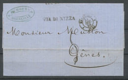 1859 Lettre Griffe VIA DI NIZZA CAD T15 A MARSEILLE A (12) Superbe H3105 - Marques D'entrées