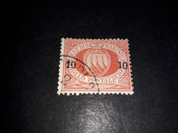 01AL10 REPUB. DI SAN MARINO 1892 GIU.-SETT. FRANCOBOLLI PRECEDENTI SOPRASTAMPATI 10 C. SU 20 C. "XO" - Used Stamps