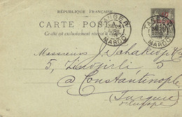 1898- C P E P 10 C Surcharge 10  / CENTIMES Rouge  Oblit. TANGER / MAROC  Pour Constantinople - Lettres & Documents