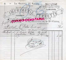 87 -LIMOGES- RARE FACTURE IMPRIMERIE PERRETTE - A. HERBIN- LA GAZETTE DU CENTRE-1 BOULEVARD MONTMAILLER-1896 - Drukkerij & Papieren