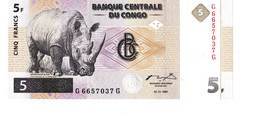 Congo Republic Democratic P.86A 5 Francs 1997 Unc - República Democrática Del Congo & Zaire