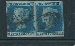 GB Victoria 2d Blue 1841 Very Fine Pair. Flaw Next To O Left Hand Side Flaws O And C Rhs Sg14 - Gebruikt