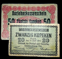 # # # Paar Sehr Seltene Banknoten Aus Posen (Ostpreußen/Litauen) 20 + 50 Kopeken 1916 # # # - Lithuania