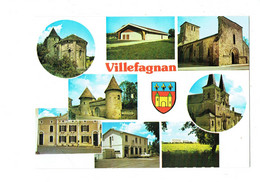 Cpm - [16] Charente > Villefagnan - église D'Empurée Salle Des Fêtes Temple Crédit Agricole - C.E.G. - Blason - Villefagnan