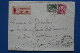 AF12 INDOCHINE  BELLE LETTRE RECOM  1938  HAIPHONG TONKIN  POUR LYON FRANCE ++VIGNETTE + AFFRANCH. INTERESSANT - Cartas & Documentos