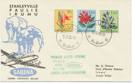 BELGISCH-KONGO 18.5.1955, Blumen Misch-Frank. A. Sehr Selt. Kab.-Inlands-Erstflug   Der SABENA "PAULIS (ISIRO) – IRUMU", - Storia Postale