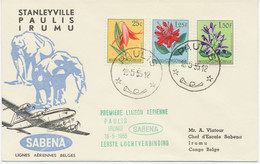 BELGISCH-KONGO 18.5.1955, Blumen Misch-Frank. A. Sehr Selt. Kab.-Inlands-Erstflug   Der SABENA "PAULIS (ISIRO) – IRUMU", - Cartas & Documentos