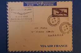 F3 INDOCHINE BELLE LETTRE 1947 SAIGON POUR BANGKOK OUVERTURE LIGNE AERIENNE + AFFRANCHISSEMENT PLAISANT - Brieven En Documenten