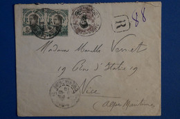 E14 INDO CHINA BELLE LETTRE RECOM. RARE 1919 COCHINCHINE POUR NICE FRANCE + PAIRE DE T.P + AFFRANCH. INTERESSANT - Covers & Documents