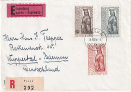 LIECHTENSTEIN 1954 LETTRE RECOMMANDEE EXPRES DE VADUZ AVEC CACHET ARRIVEE WUPPERTAL - Cartas & Documentos