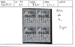 TAHITI N° 24 ** BLOC DE 4 SIGNE - Unused Stamps