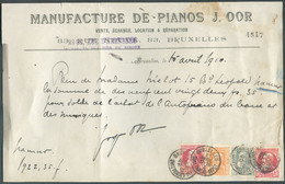 10c. (x2),  50c. Et 1Franc Grosses Barbes Obl. Sc BRUXELLES Quittances Dépôt sur Reçu Illustré (Manufacture De Pianos J. - 1905 Grosse Barbe