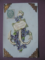 CPA FANTAISIE  CARTE PORCELAINE RODOIDE Collage De DECOUPIS Ancre Marine Fleurs & Dorures - Cartes Porcelaine