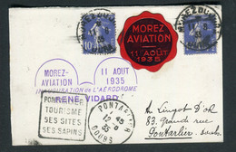 Cachet De L'Inauguration De L’Aérodrome René Vidard + Vignette De Morez Aviation Sur Carte En 1935 - Ref N 87 - 1960-.... Cartas