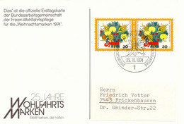 BERLIN 1974, Offizielle Erststagskarte Der Weihnachtsmarken, Gel. Mit ESST, Selt. - Sehr Geringe Auflage   - Gesponsort - Lettres & Documents