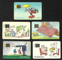 RRR Série Des  5 Télécartes Illustrées Humoristiques MACIF Rhône Alpes 1993   50U   Tirage Limité   B/ TB Voir Scans - 1993