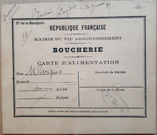GUERRE DE 1870 BOUCHERIE CARTE DE RATIONNEMENT DE VIANDE  1871 - Documentos Históricos
