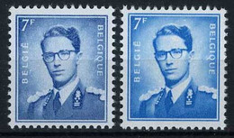 België 1069B.P3 + 1069B.P3a ** - Koning Boudewijn - Met Bril - Type Marchand - Blauw + Turkooisblauw - 1953-1972 Brillen