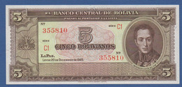 BOLIVIA - P.138d – 5 Bolivianos L. 20.12.1945  UNC Serie C1 355810  - Printer Thomas De La Rue, London - Bolivia