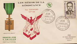 P) 1958 FRANCE, FDC, COVER OF LIBERATION MEDAL JEAN CAVAILLES 1903-1944, HEROES OF THE RESISTANCE STAMP, XF - Autres & Non Classés