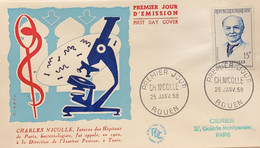 P) 1958 FRANCE, FDC, COVER OF CHARLES NICOLLE INTERN OF HOSPITALS OF PARIS, BACTERIOLOGIST, FRENCH DOCTORS STAMP, XF - Other & Unclassified