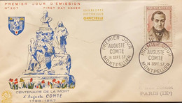 P) 1957 FRANCE, FDC, COVER OF CENTENARY OF DEATH AUGUSTE COMTE 1798-1857,  COMMEMORATION STAMP, XF - Otros & Sin Clasificación