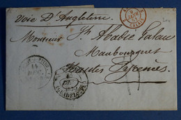 AG1 GUADELOUPE  BELLE LETTRE RARE 1850 POINT A PITRE  POUR MAUBOURGUET VOIE D ANGLETERRE PAR CALAIS CACHET ROUGE - Storia Postale