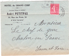 Semeuse 199 Sur Lettre "hôtel Du Grand Cerf" à Fécamp, Pour Chalon-sur-Saône  (1928) - 1903-60 Sower - Ligned