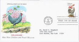 USA United States 1982 FDC Delaware, Blue Hen Chicken And Peach Blossom, State Bird Birds Flower, Canceled In Washington - 1981-1990