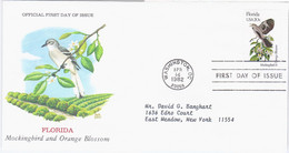 USA United States 1982 FDC Delaware, Blue Hen Chicken And Peach Blossom, State Bird Birds Flower, Canceled In Washington - 1981-1990