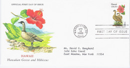 USA United States 1982 FDC Hawaii, Hawaiian Goose And Hibiscus, State Bird Birds Flower Flowers, Canceled In Washington - 1981-1990