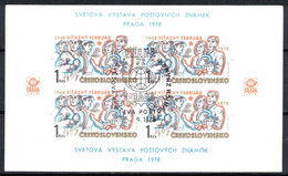 Tchécoslovaquie 1978 Mi 2423 - Bl.34 (Yv 2257-8 Feuille), Obliteré, Varieté Planche 3 - Errors, Freaks & Oddities (EFO)