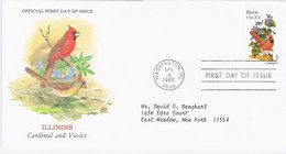 USA United States 1982 FDC Illinois, Cardinal And Violet, State Bird Birds & Flower Flowers, Canceled In Washington - 1981-1990