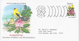 USA United States 1982 FDC Washington, American Goldfinch And Rhododendron, State Bird Birds Flower, Canceled In Olympia - 1981-1990