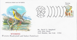 USA United States 1982 FDC Wyoming, Western Meadowlark And Indian Paintbrush, Bird Birds Flower Canceled In Cheyenne - 1981-1990